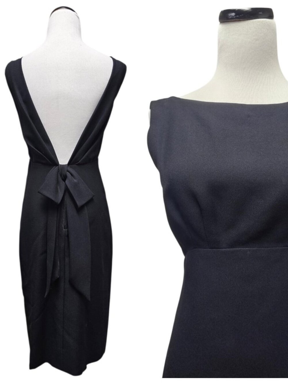 vtg Junior Sophisticates Low-V Back Bow Detail Black Dress . Small . Union Made